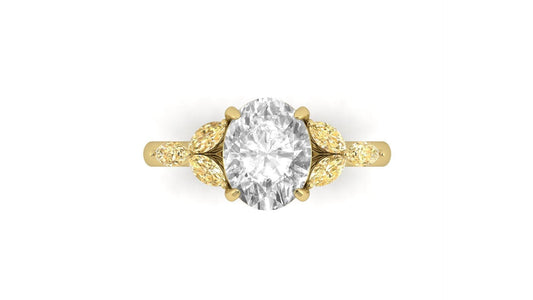 Oval Triple Marquise Accent Stones Yellow Moissanite Engagement Ring - Moissanite Engagement Rings