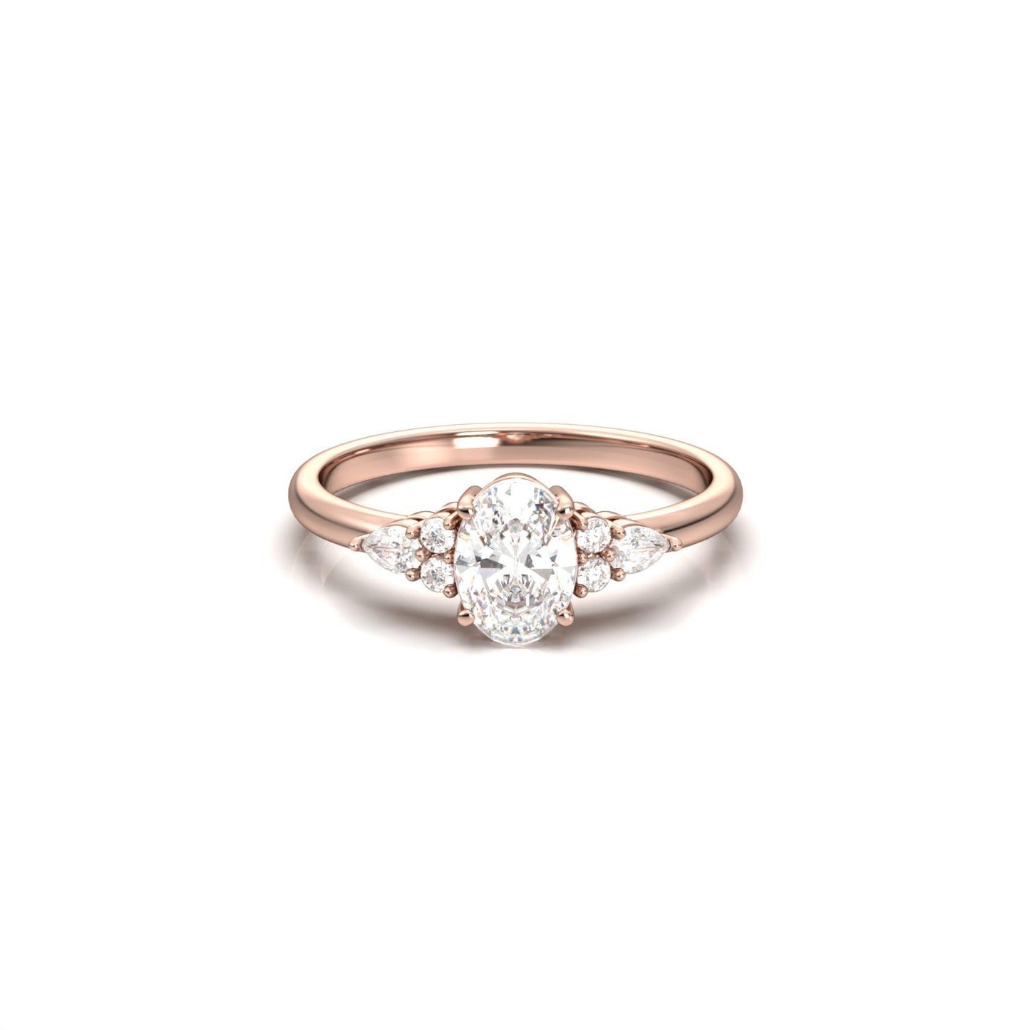 Oval Triple Side Stone Diamond Engagement Ring - Moissanite Engagement Rings
