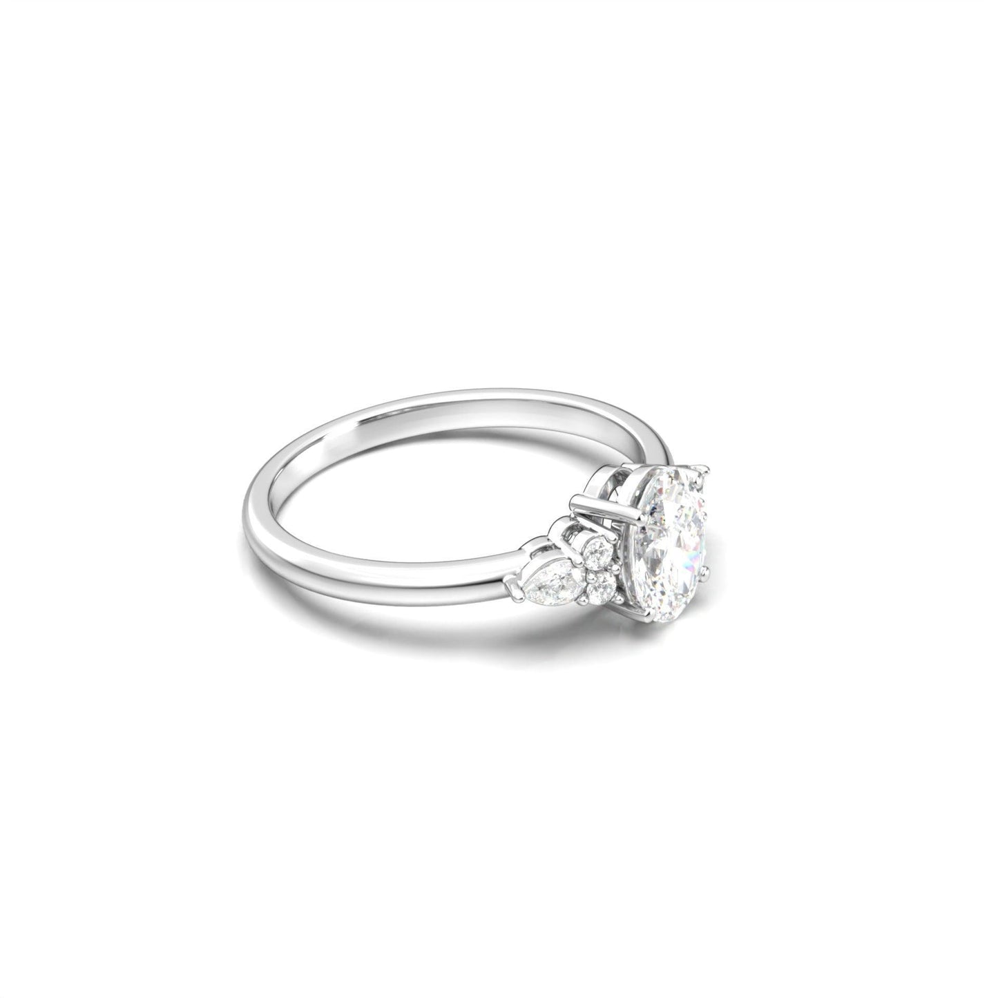 Oval Triple Side Stone Diamond Engagement Ring - Moissanite Engagement Rings