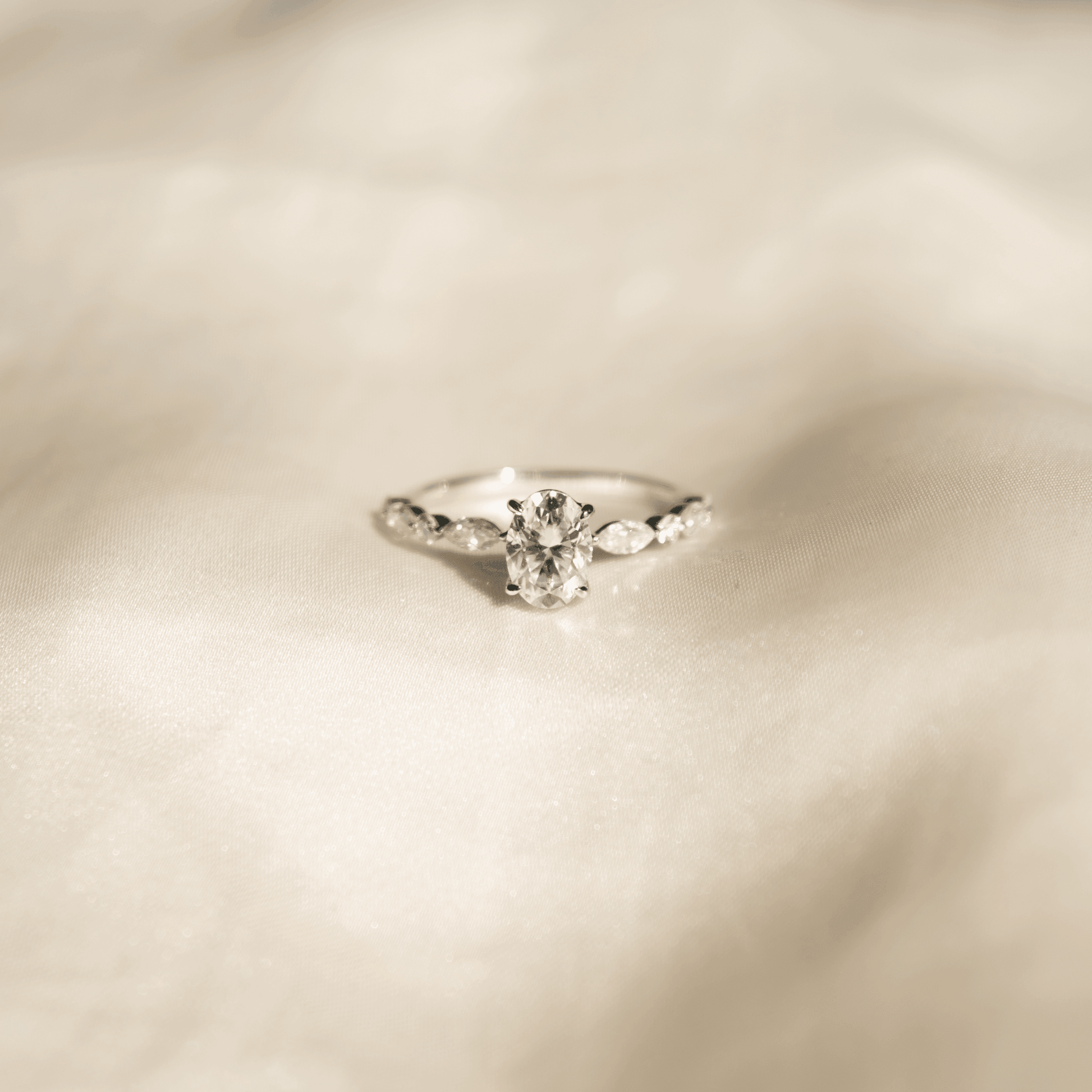 Oval With Accent Stones Moissanite Engagement Ring - Ready To Ship - Moissanite Engagement Rings