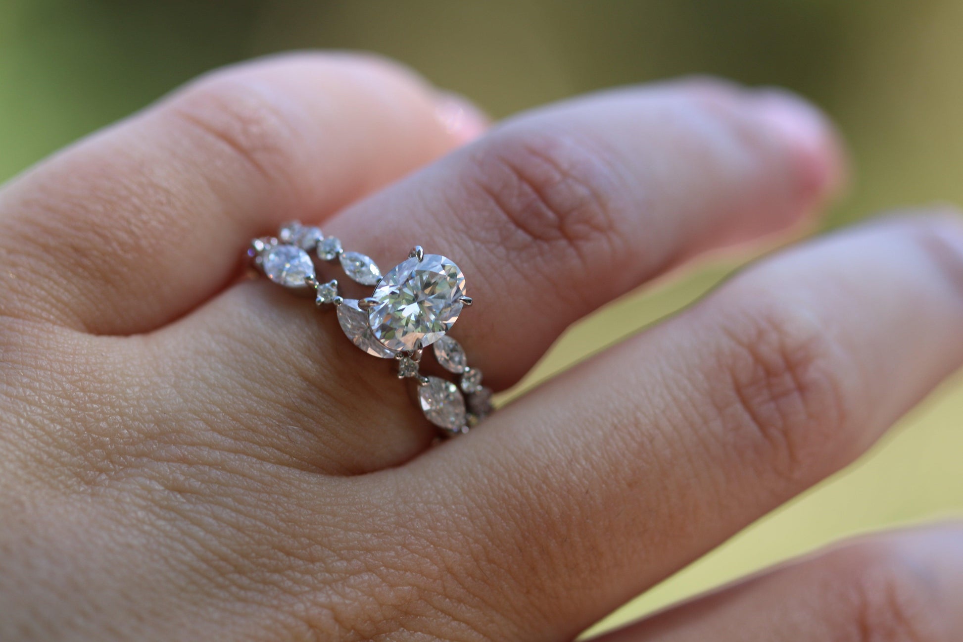 Oval With Accent Stones Moissanite Engagement Ring - Ready To Ship - Moissanite Engagement Rings