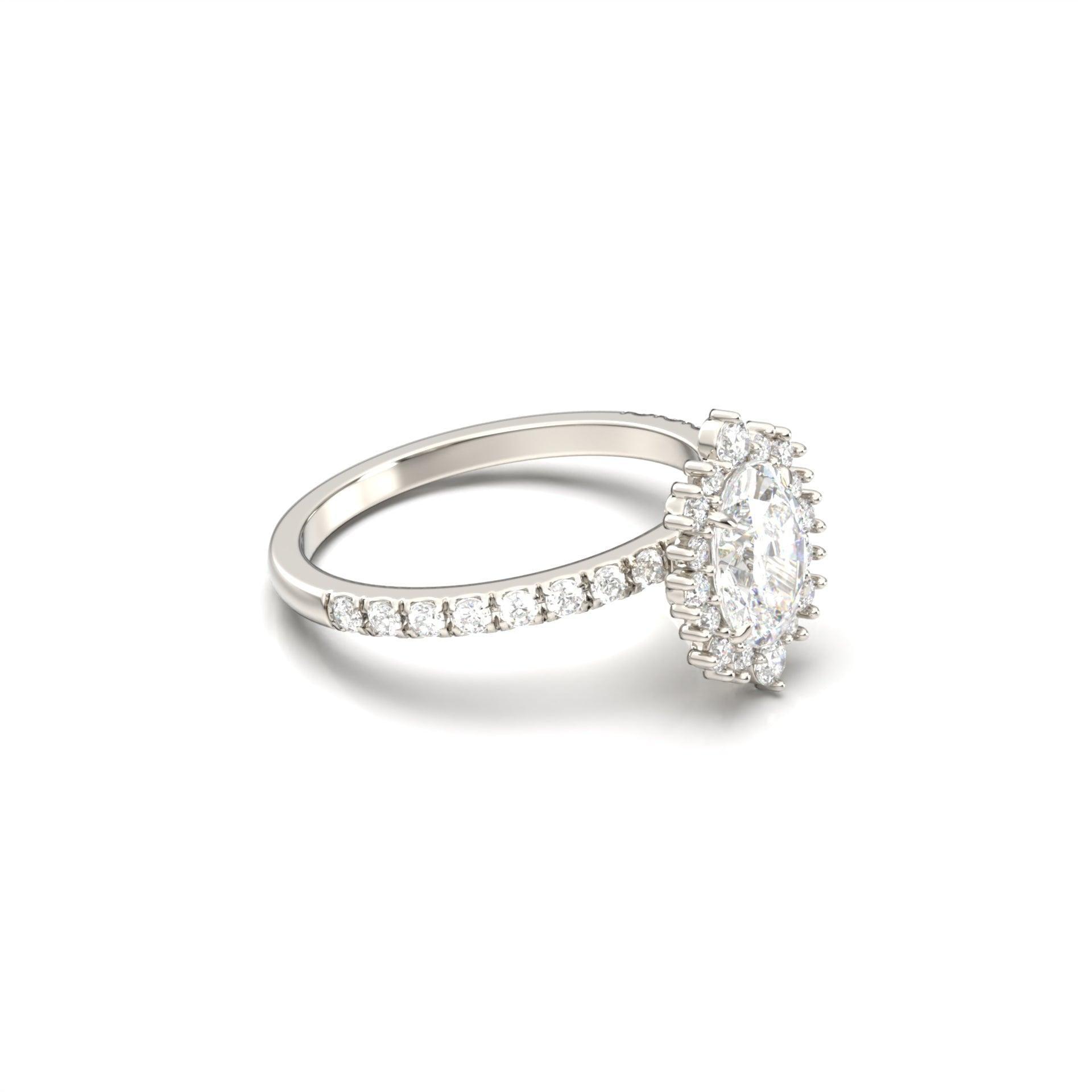 Oval With Pronged Halo And Pavé Diamond Ring - Moissanite Engagement Rings