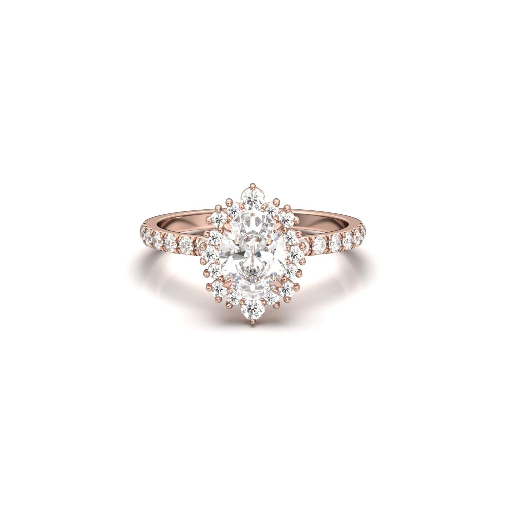 Oval With Pronged Halo And Pavé Diamond Ring - Moissanite Engagement Rings