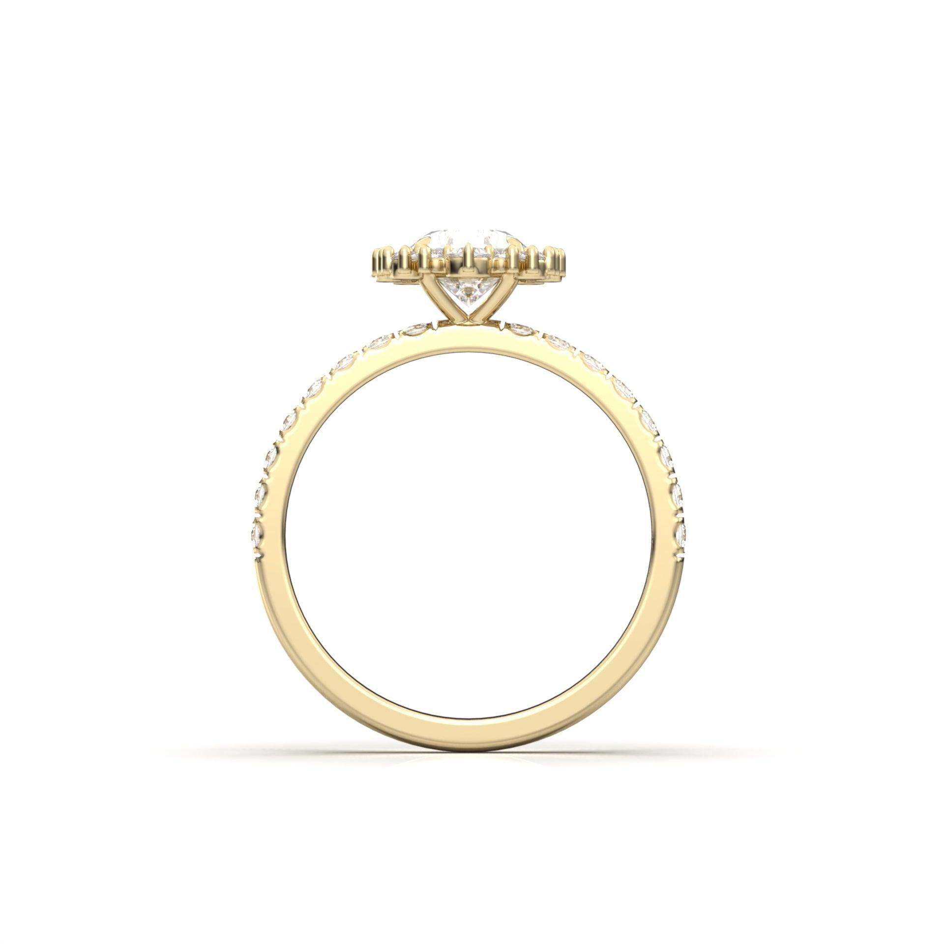 Oval With Pronged Halo And Pavé Diamond Ring - Moissanite Engagement Rings