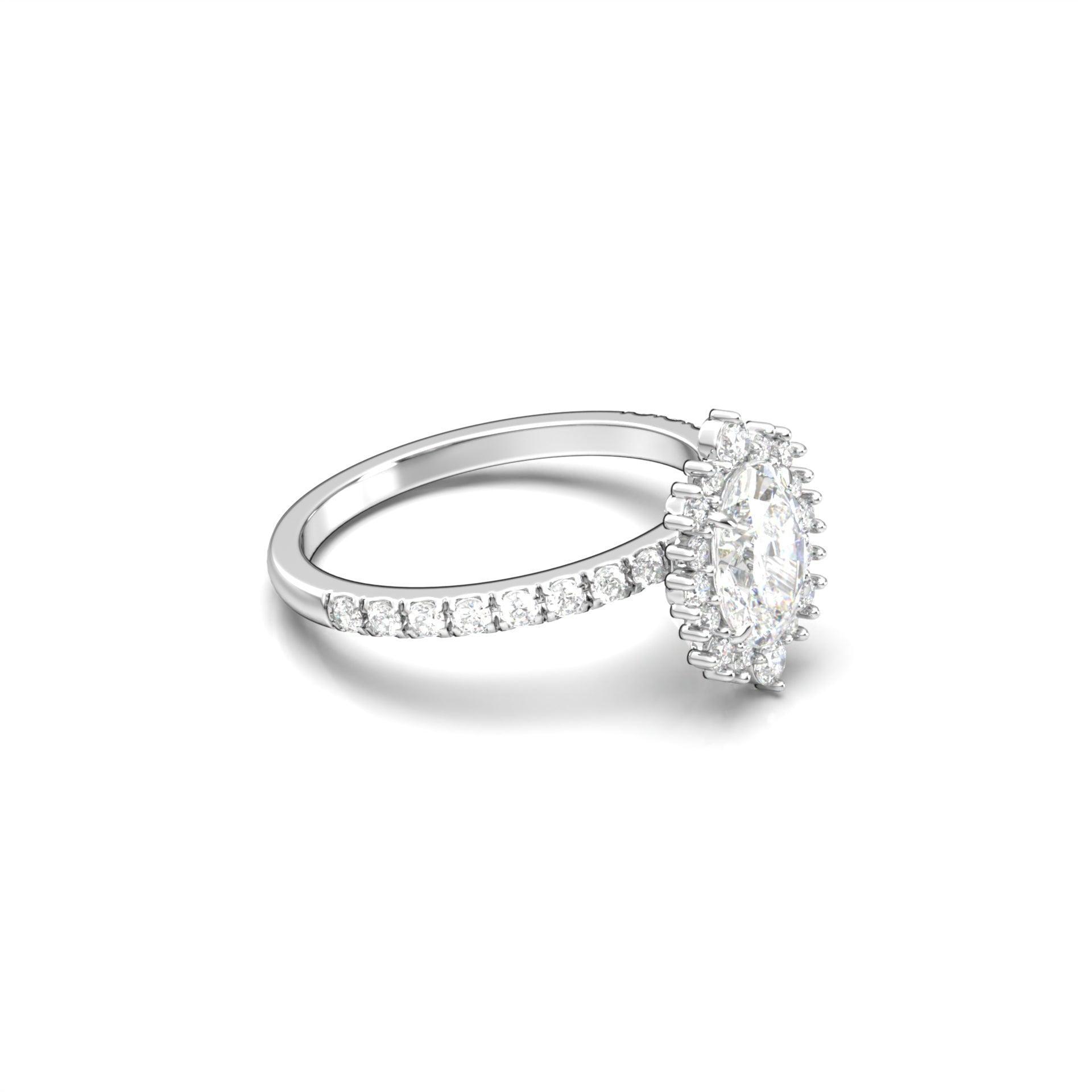 Oval With Pronged Halo And Pavé Diamond Ring - Moissanite Engagement Rings