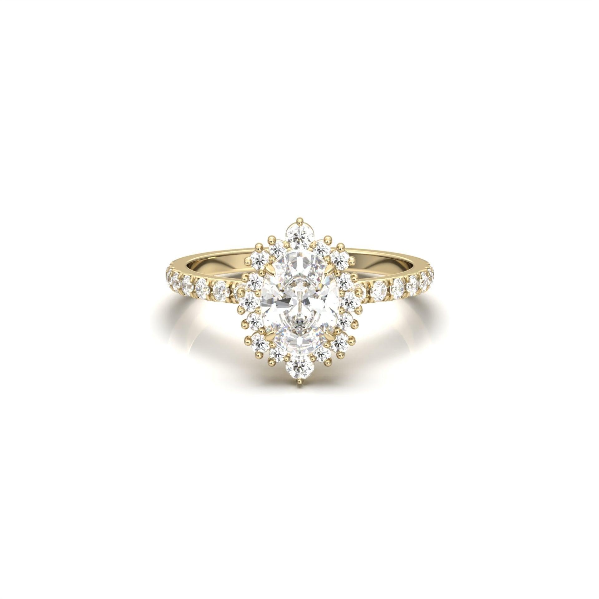 Oval With Pronged Halo And Pavé Diamond Ring - Moissanite Engagement Rings