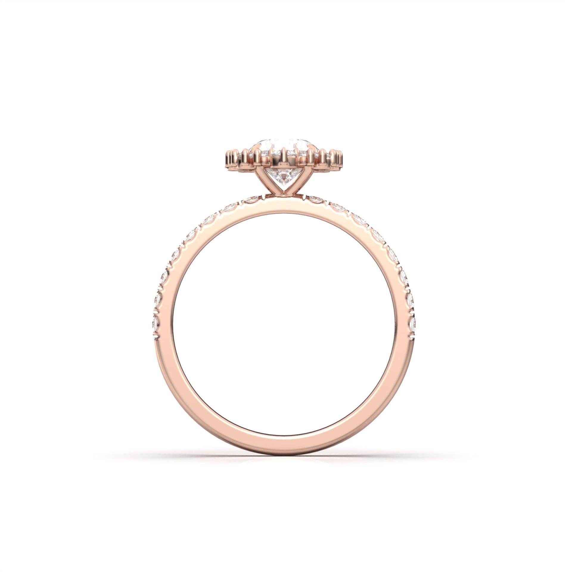 Oval With Pronged Halo And Pavé Diamond Ring - Moissanite Engagement Rings
