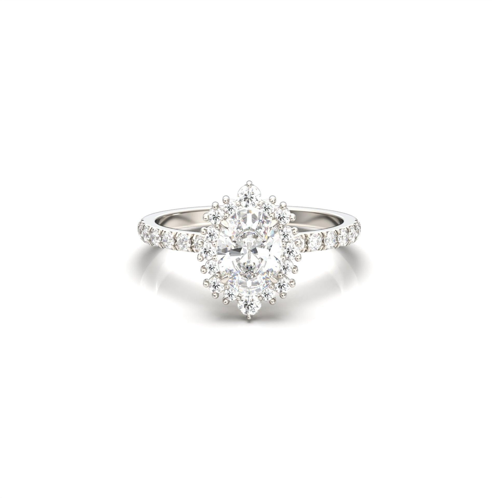 Oval With Pronged Halo And Pavé Diamond Ring - Moissanite Engagement Rings