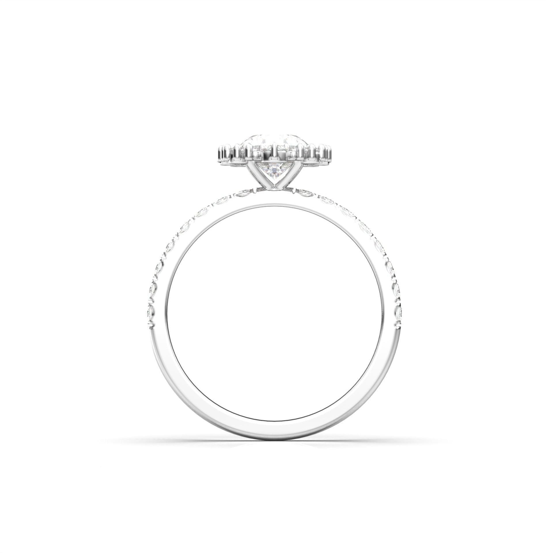 Oval With Pronged Halo And Pavé Diamond Ring - Moissanite Engagement Rings