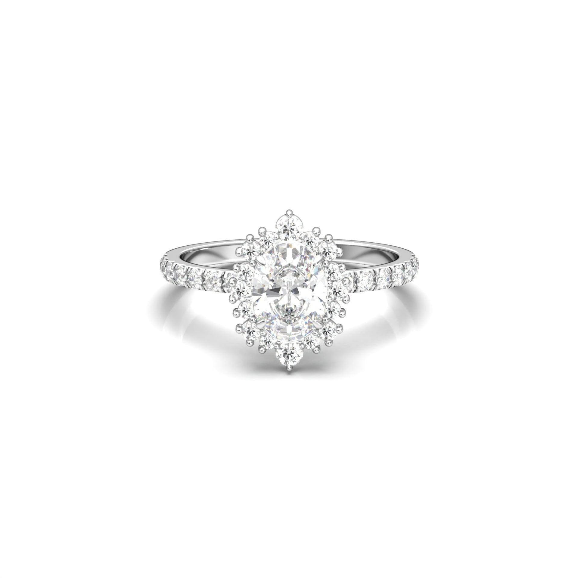 Oval With Pronged Halo And Pavé Diamond Ring - Moissanite Engagement Rings