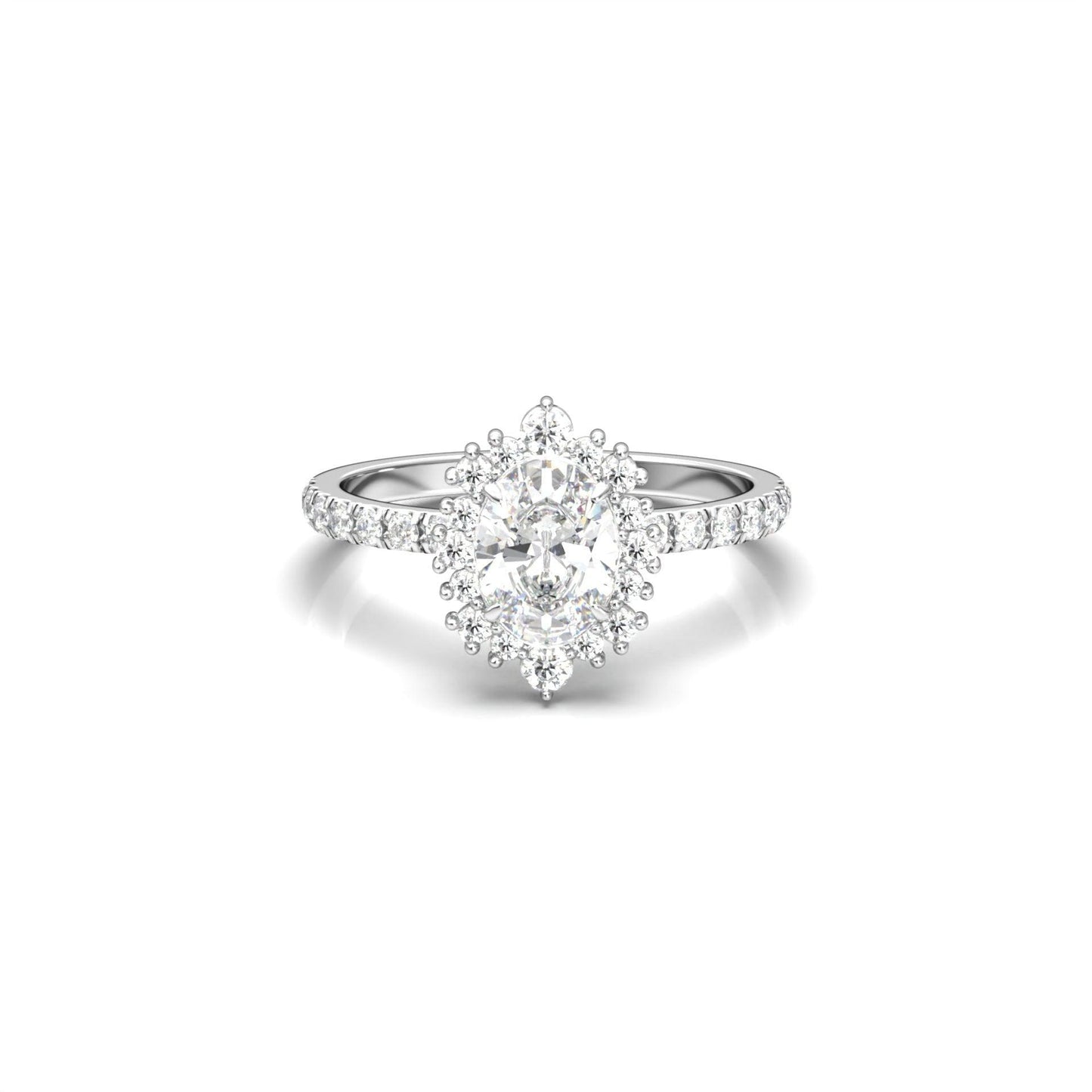 Oval With Pronged Halo And Pavé Moissanite Engagement Ring - moissaniteengagementrings