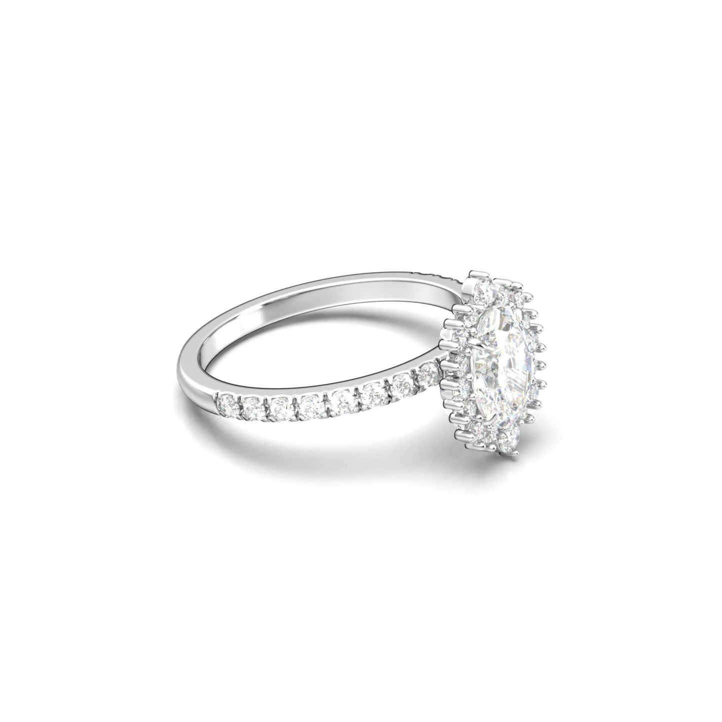 Oval With Pronged Halo And Pavé Moissanite Engagement Ring - moissaniteengagementrings