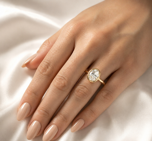 Oval Bezel Moissanite Engagement Ring