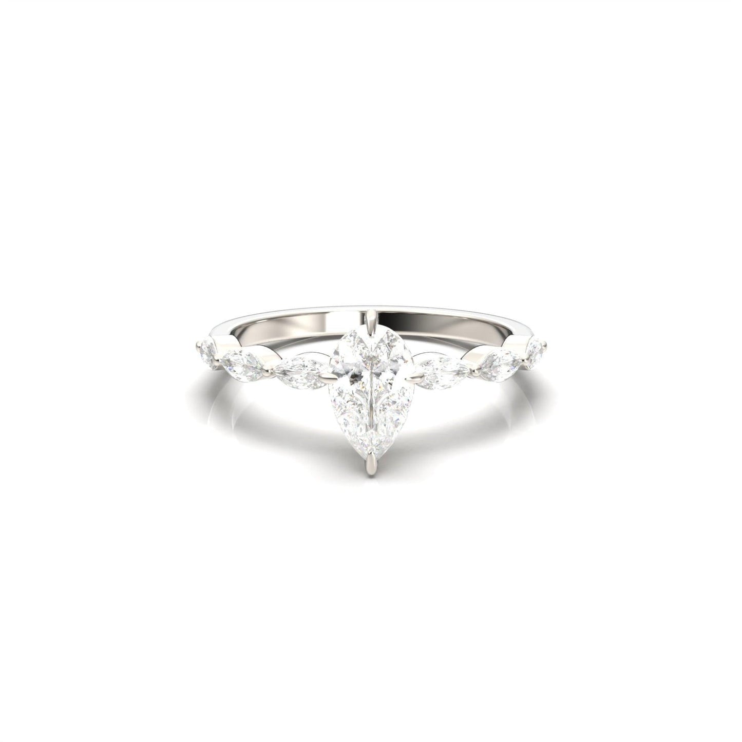 Pear Accent Stones Moissanite Engagement Ring - Moissanite Engagement Rings