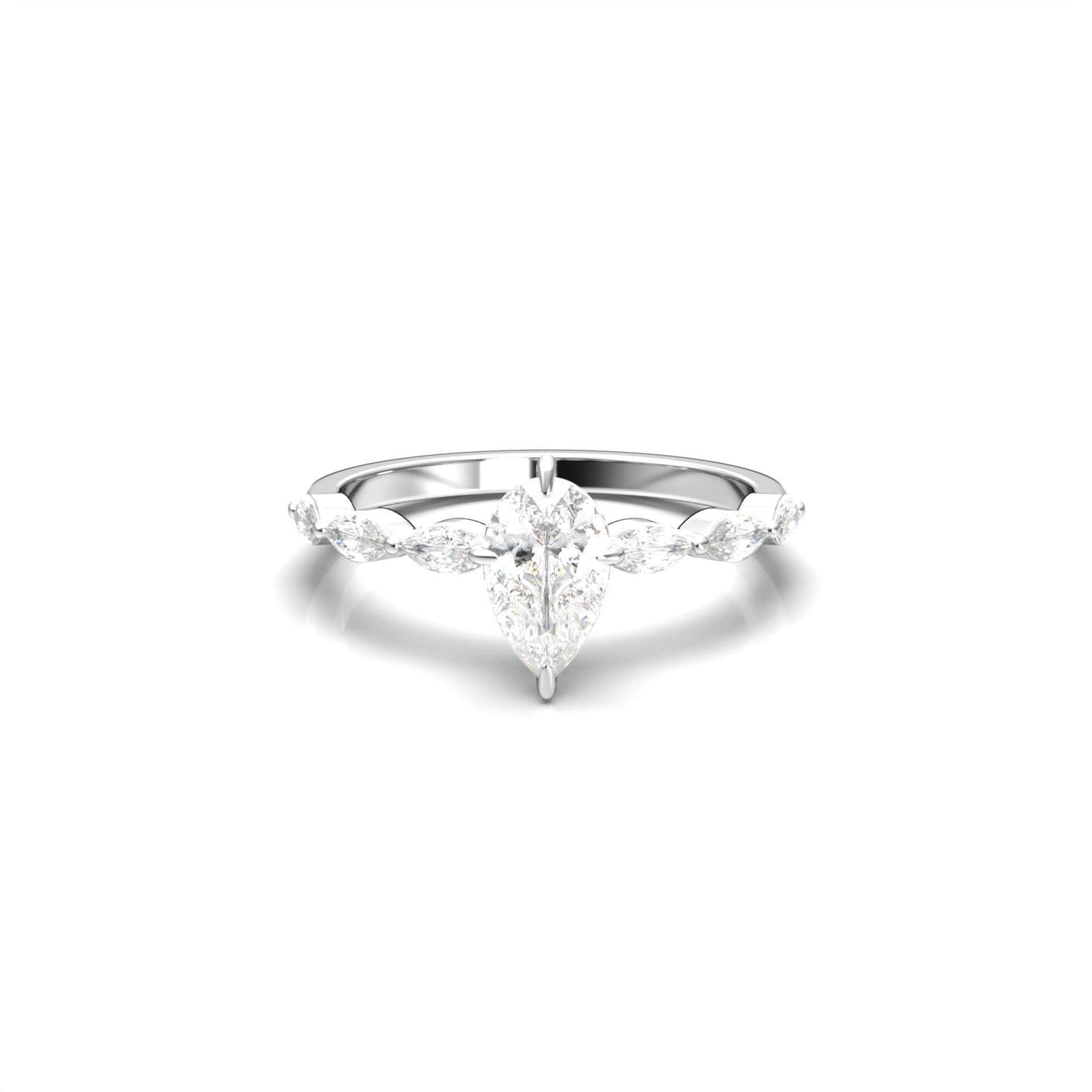 Pear Accent Stones Moissanite Engagement Ring - Moissanite Engagement Rings