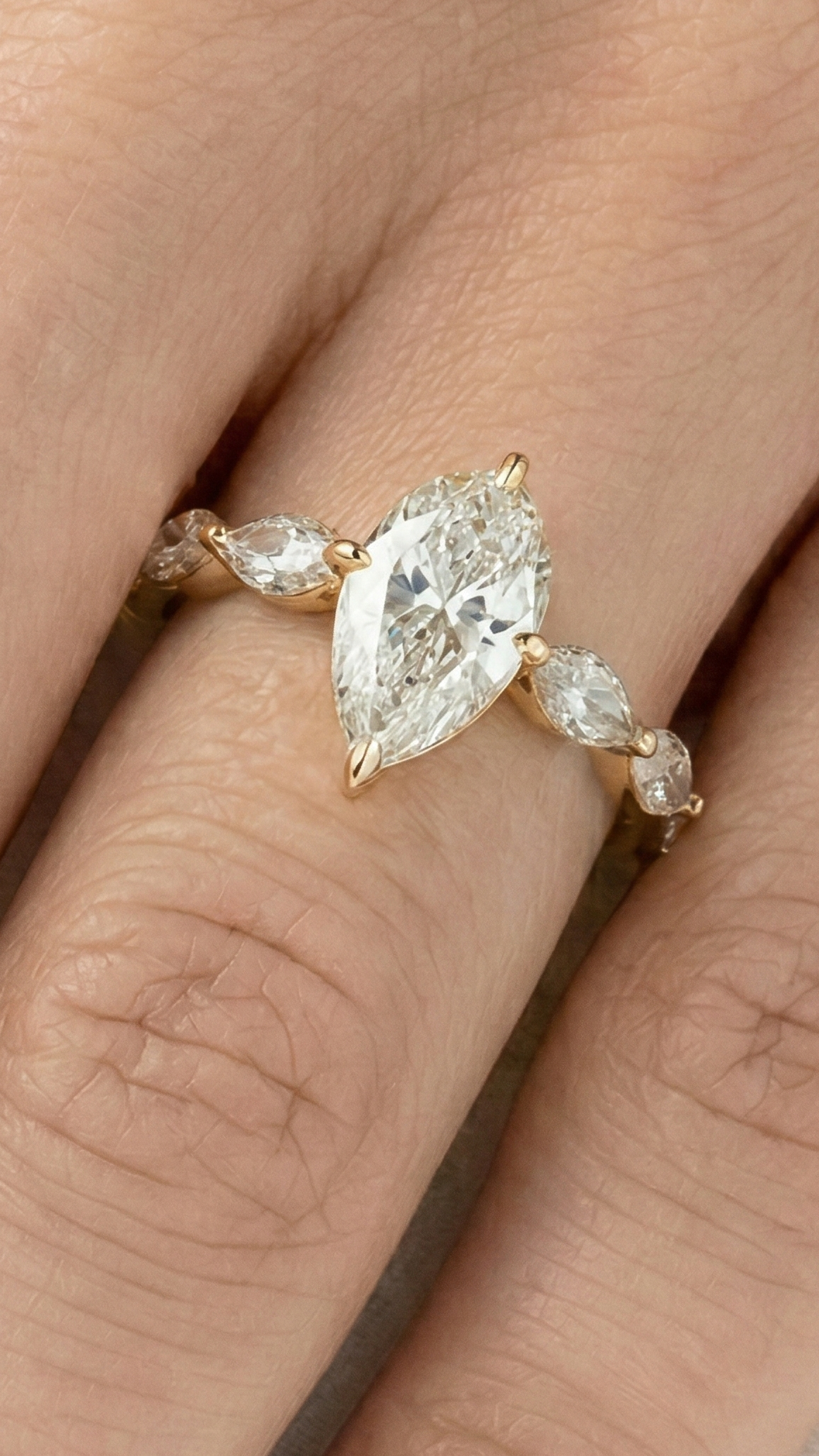 Pear Accent Stones Diamond Engagement Ring