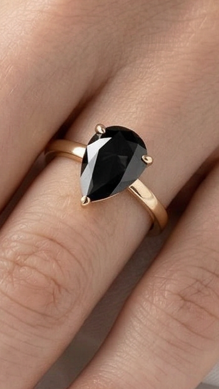 Pear Black Solitaire Diamond Engagement Ring