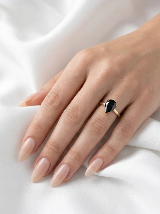 Pear Black Solitaire Diamond Engagement Ring