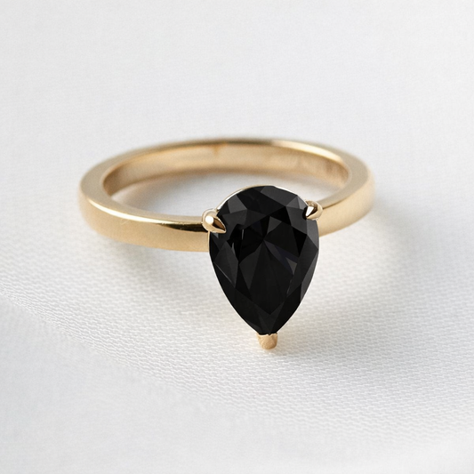 Pear Black Solitaire Diamond Engagement Ring