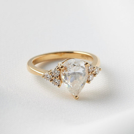 Pear Cluster Stones Diamond Engagement Ring