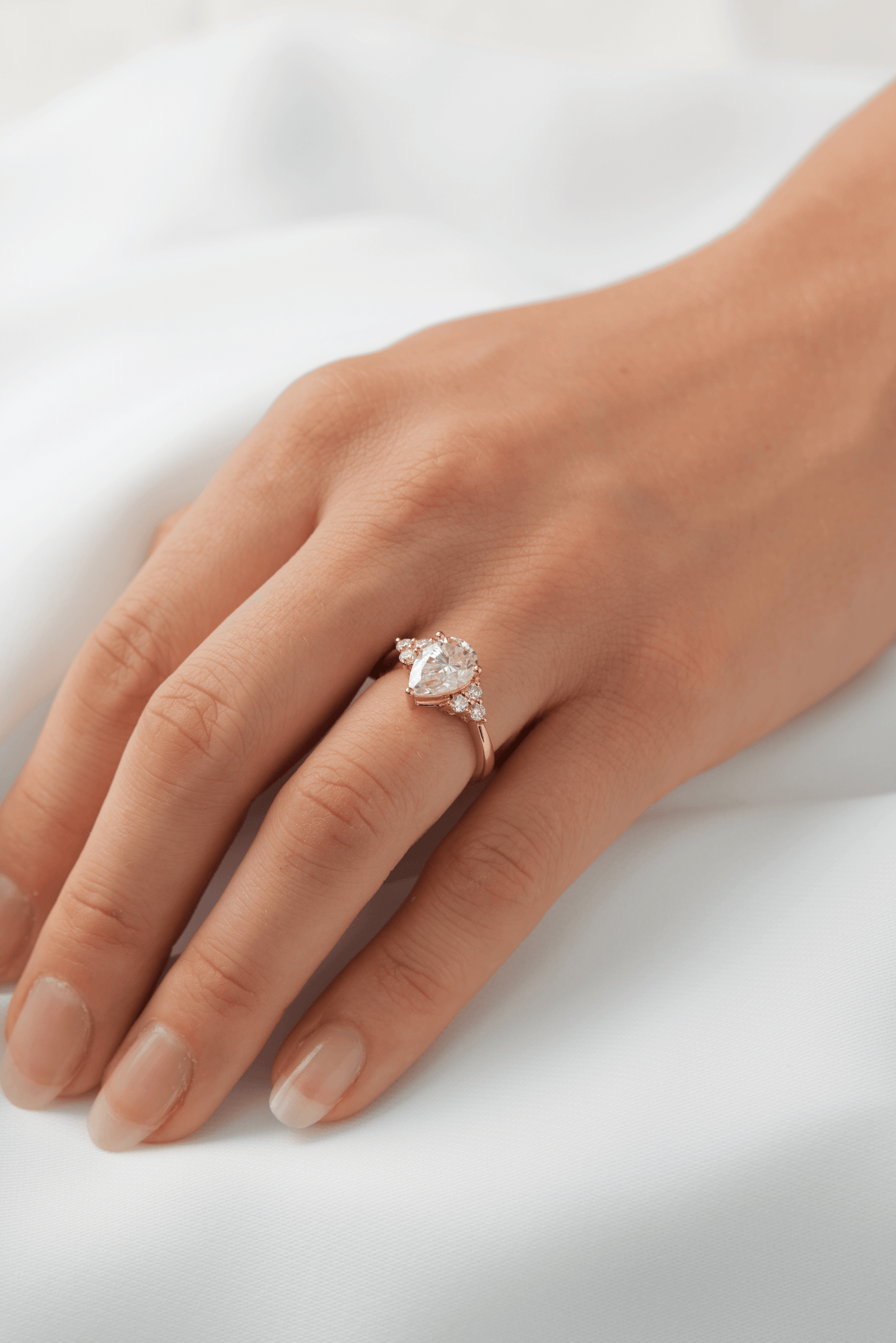 Pear Cluster Stones Moissanite Engagement Ring