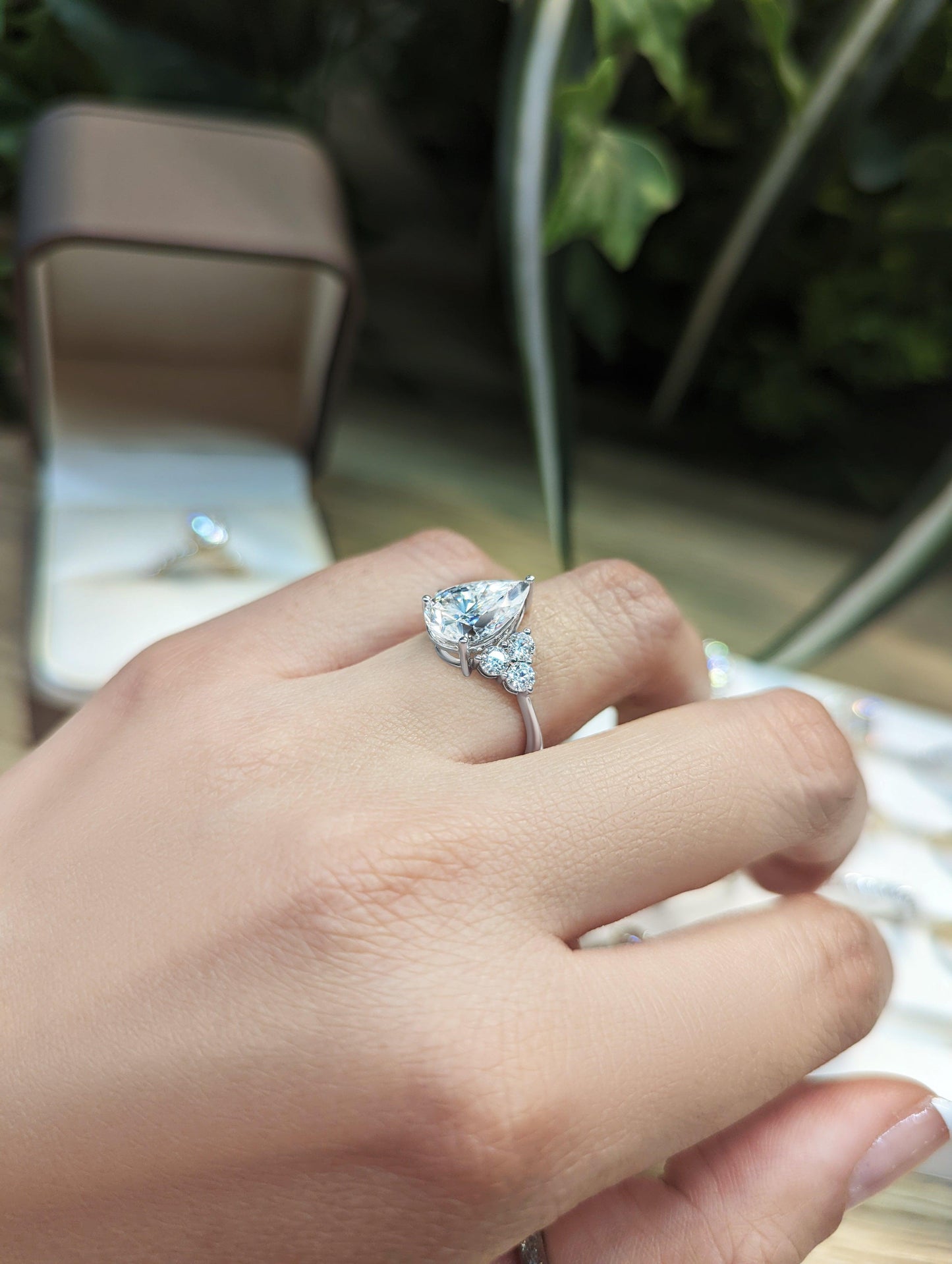 Pear Cluster Stones Diamond Engagement Ring - Moissanite Engagement Rings