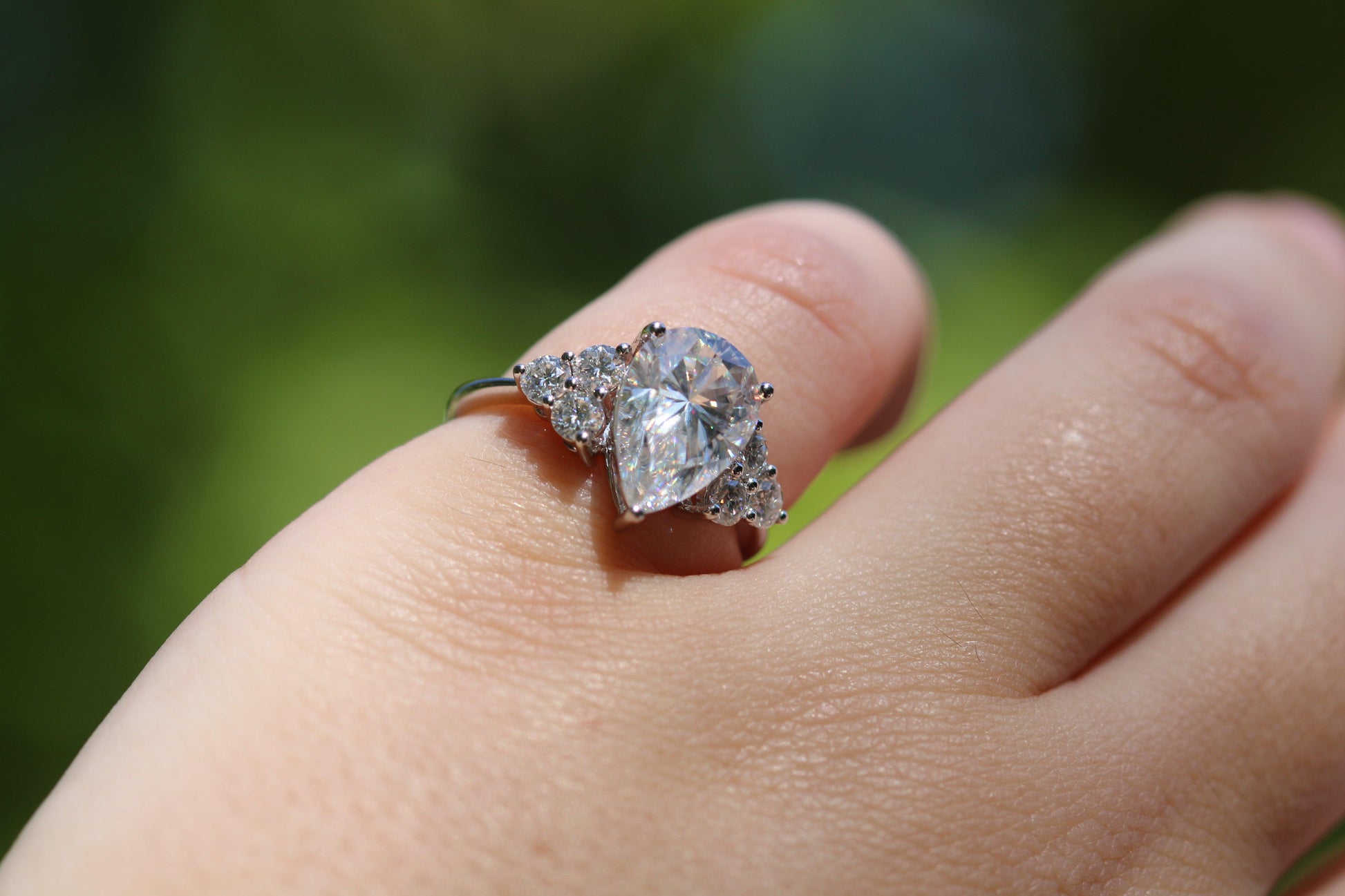 Pear Cluster Stones Diamond Engagement Ring - Moissanite Engagement Rings