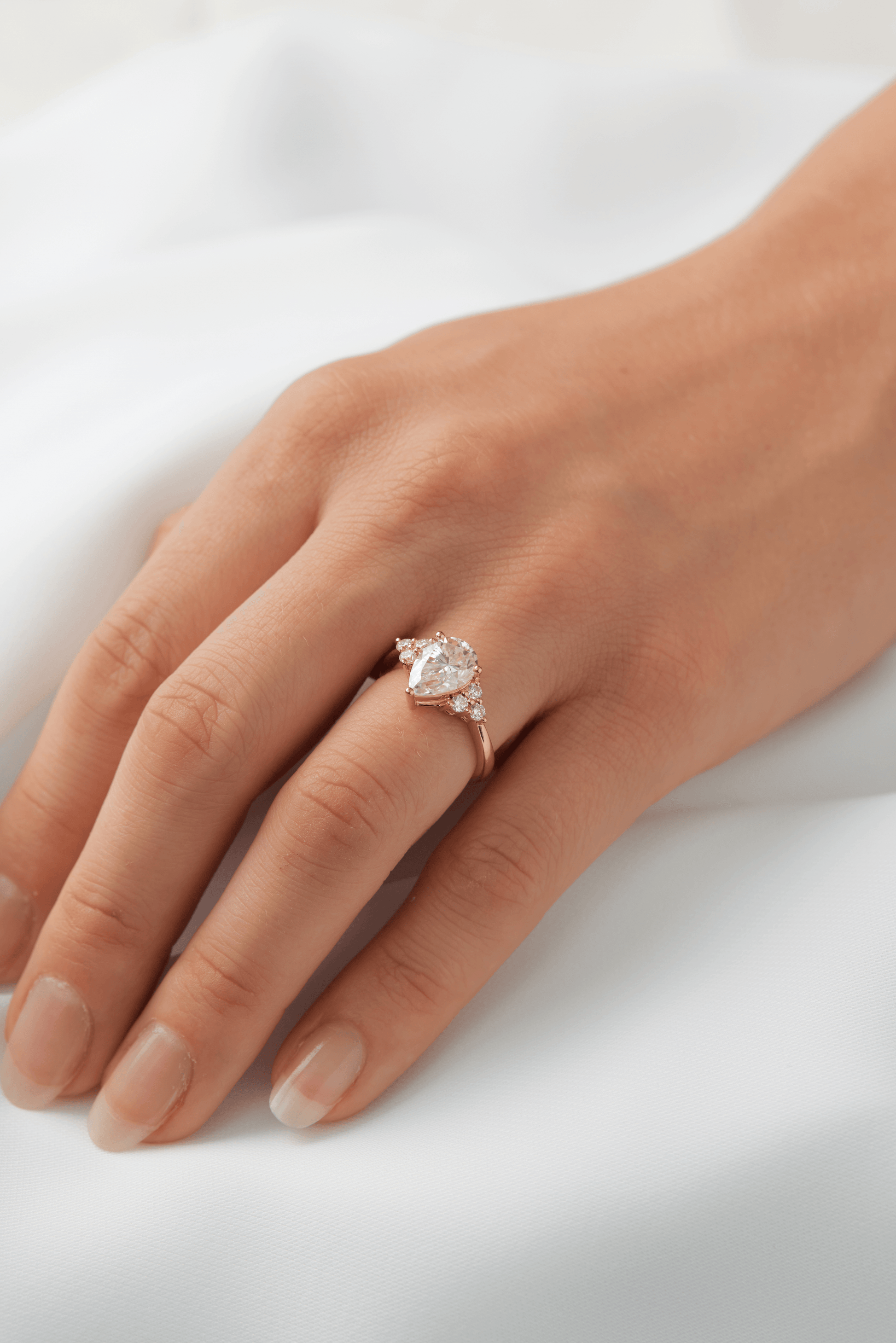 Pear Cluster Stones Moissanite Engagement Ring - Ready To Ship - Moissanite Engagement Rings