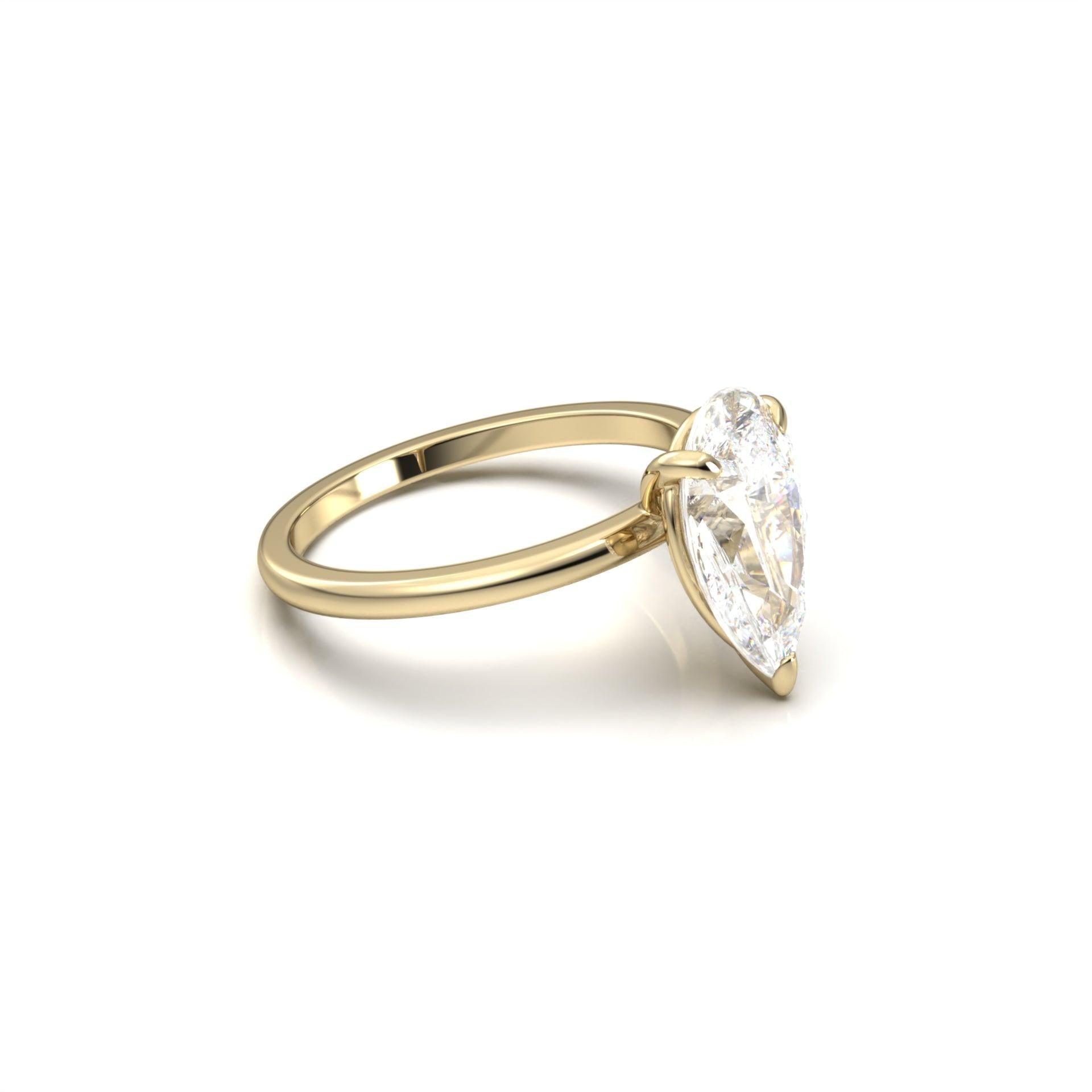 moissanite, pear solitaire, gold band, side view, engagement ring | Moissanite Engagement Rings 