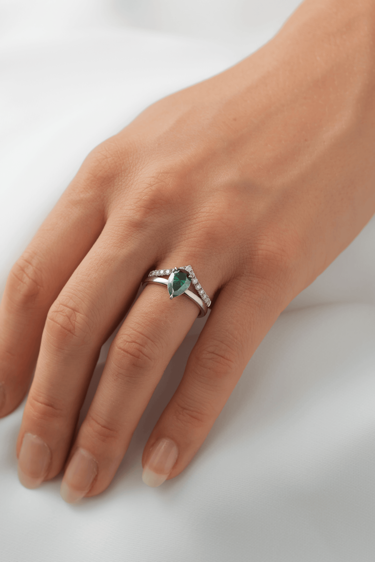 Pear Cut Solitaire Dark Emerald Moissanite Engagement Ring - Ready To Ship - Moissanite Engagement Rings