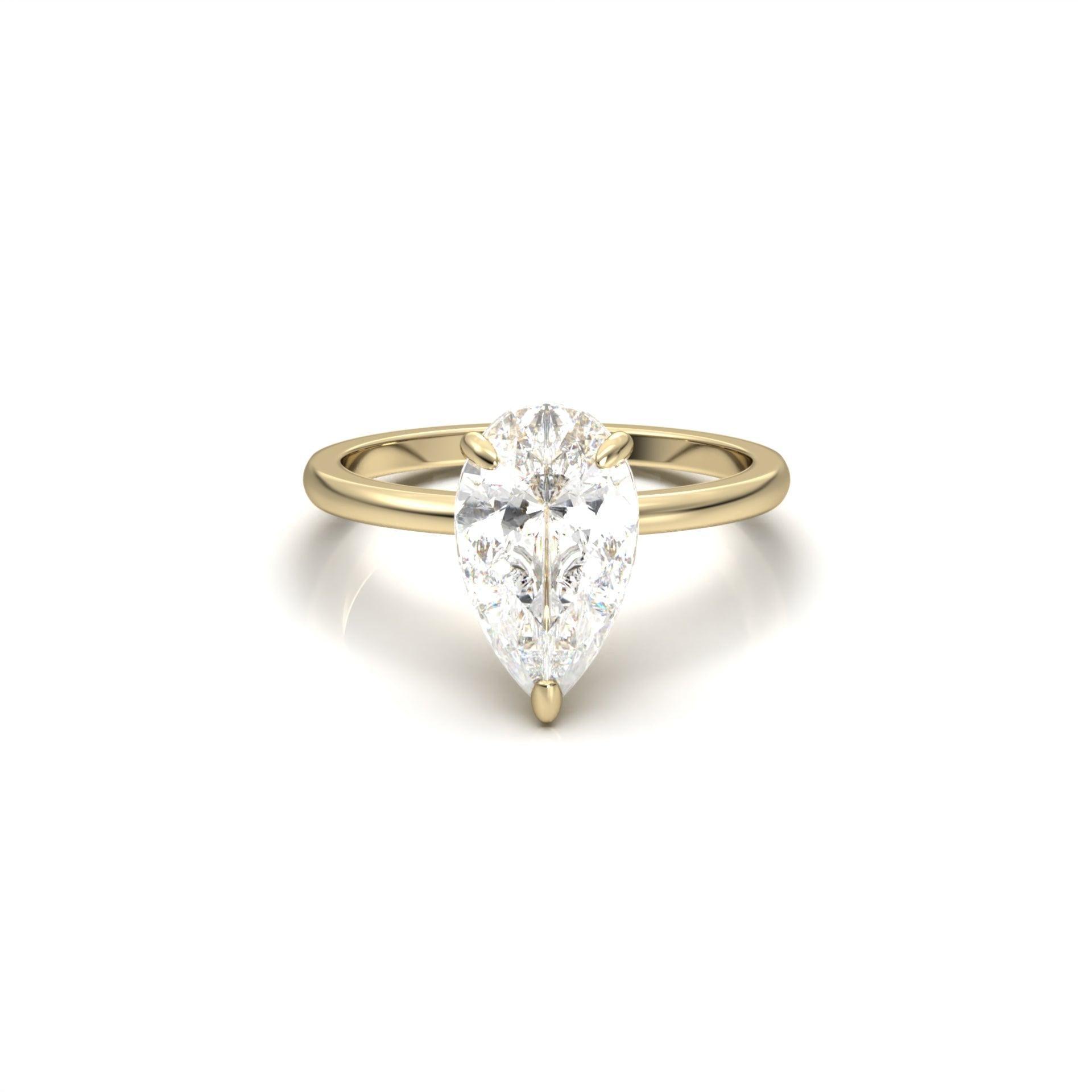moissanite, pear solitaire, gold band, engagement ring | Moissanite Engagement Rings 
