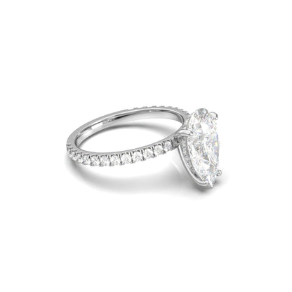 Pear Half Pavé Hidden Halo Diamond Engagement Ring - Moissanite Engagement Rings