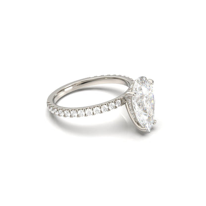 Pear Half Pavé Hidden Halo Diamond Engagement Ring - Moissanite Engagement Rings