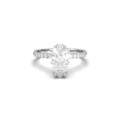 Pear Half Pavé Hidden Halo Diamond Engagement Ring - Moissanite Engagement Rings