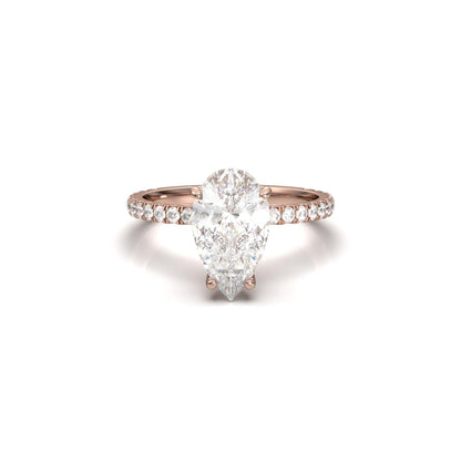 Pear Half Pavé Hidden Halo Diamond Engagement Ring - Moissanite Engagement Rings