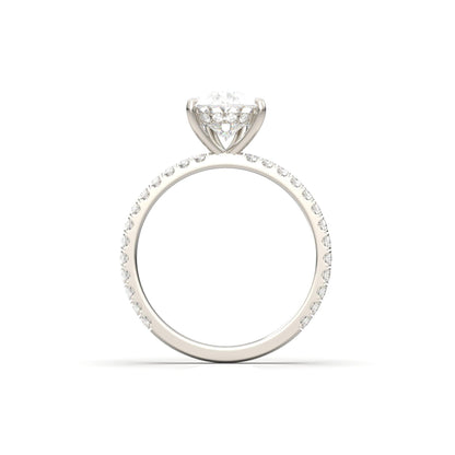 Pear Half Pavé Hidden Halo Diamond Engagement Ring - Moissanite Engagement Rings