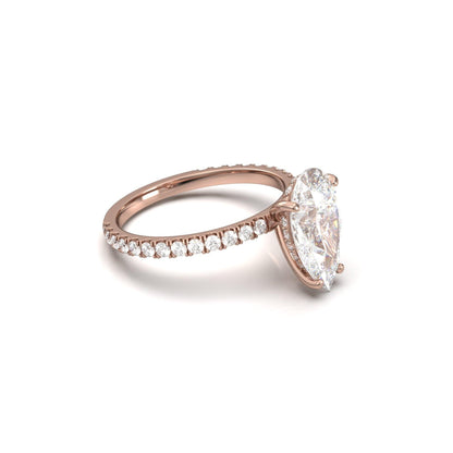 Pear Half Pavé Hidden Halo Diamond Engagement Ring - Moissanite Engagement Rings