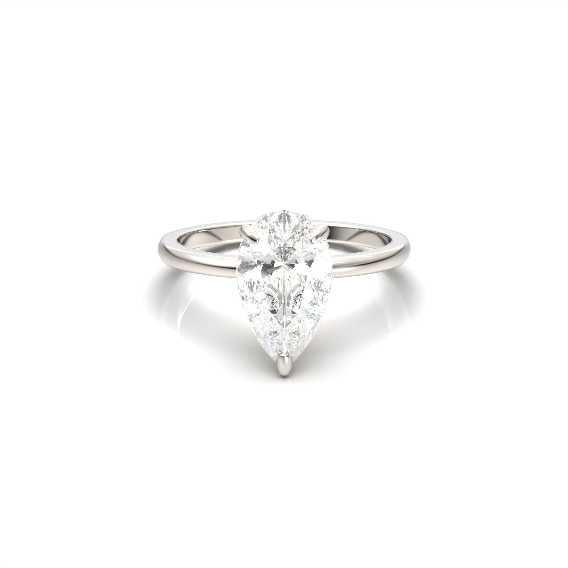 moissanite, pear solitaire, platinum band, engagement ring | Moissanite Engagement Rings 