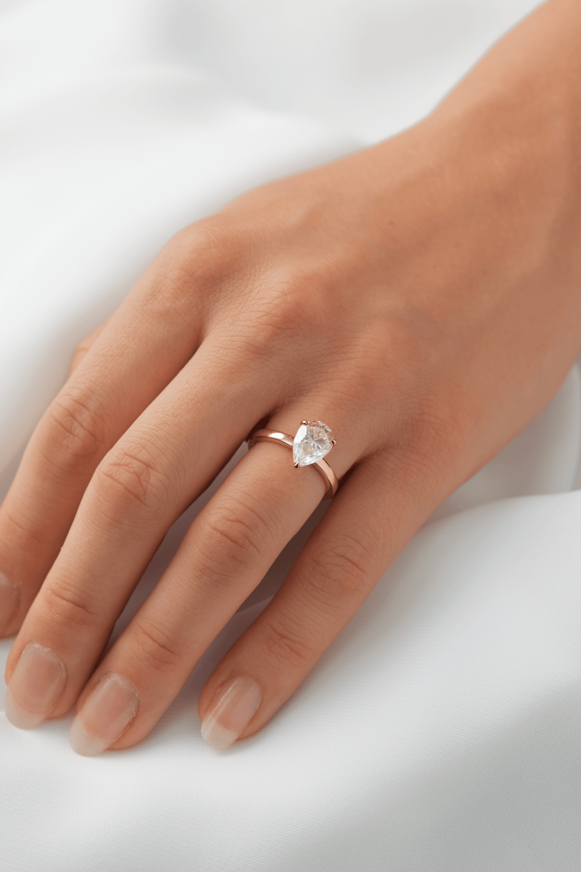 Pear Solitaire 3 Claw Moissanite Engagement Ring - Ready To Ship - Moissanite Engagement Rings