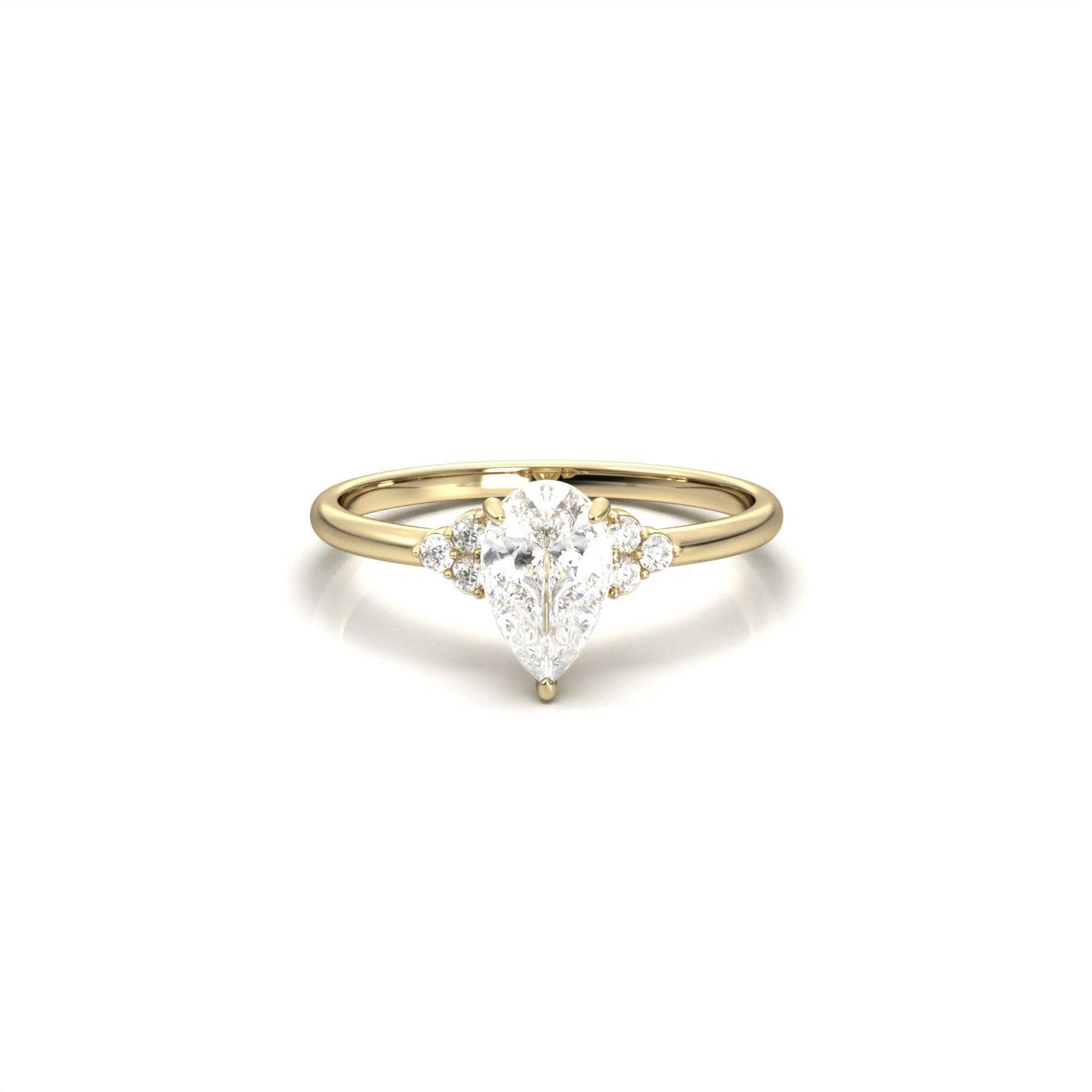 Pear Solitaire 3 Claw With Accent Stones Moissanite Engagement Ring - Moissanite Engagement Rings