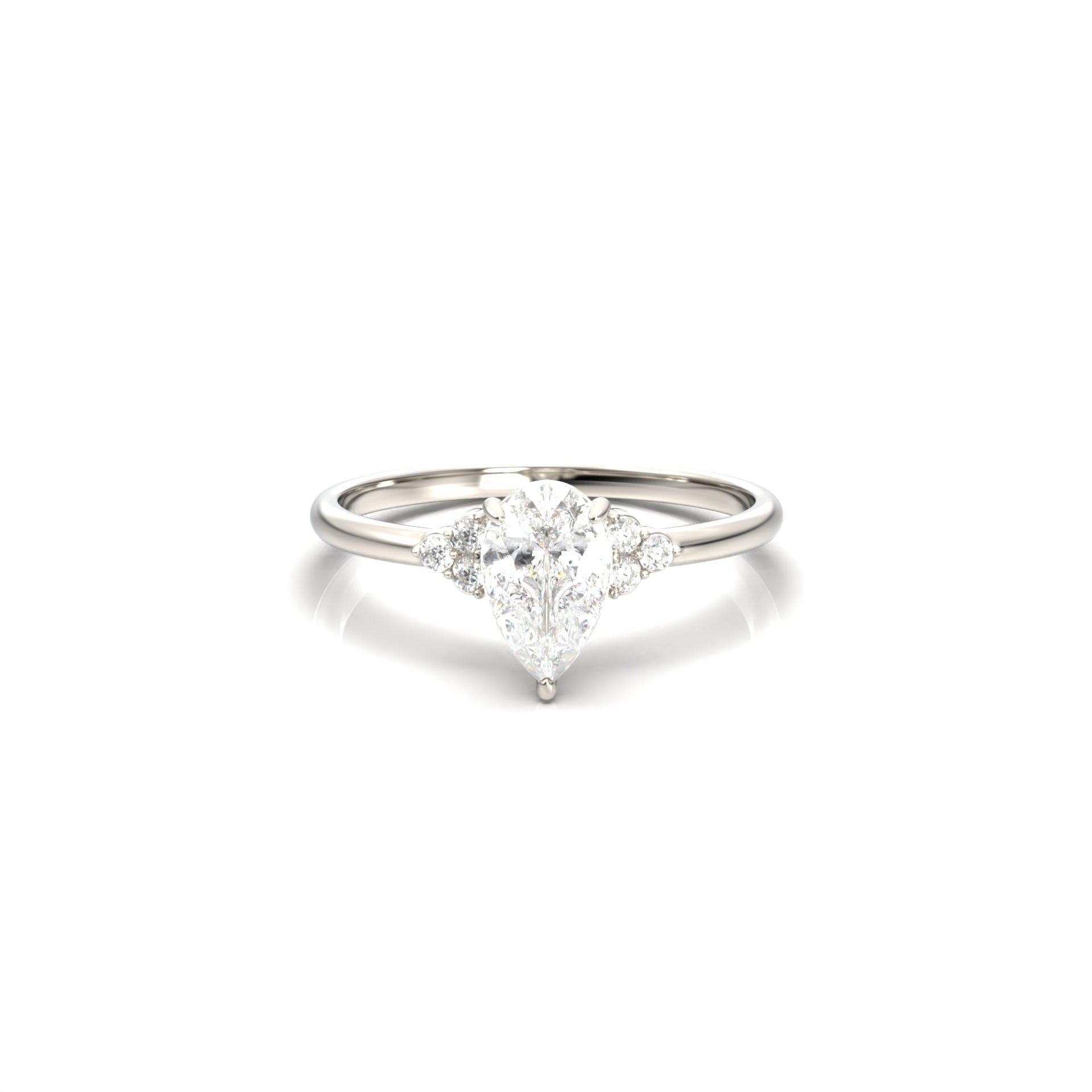 Pear Solitaire 3 Claw With Accent Stones Moissanite Engagement Ring - Moissanite Engagement Rings