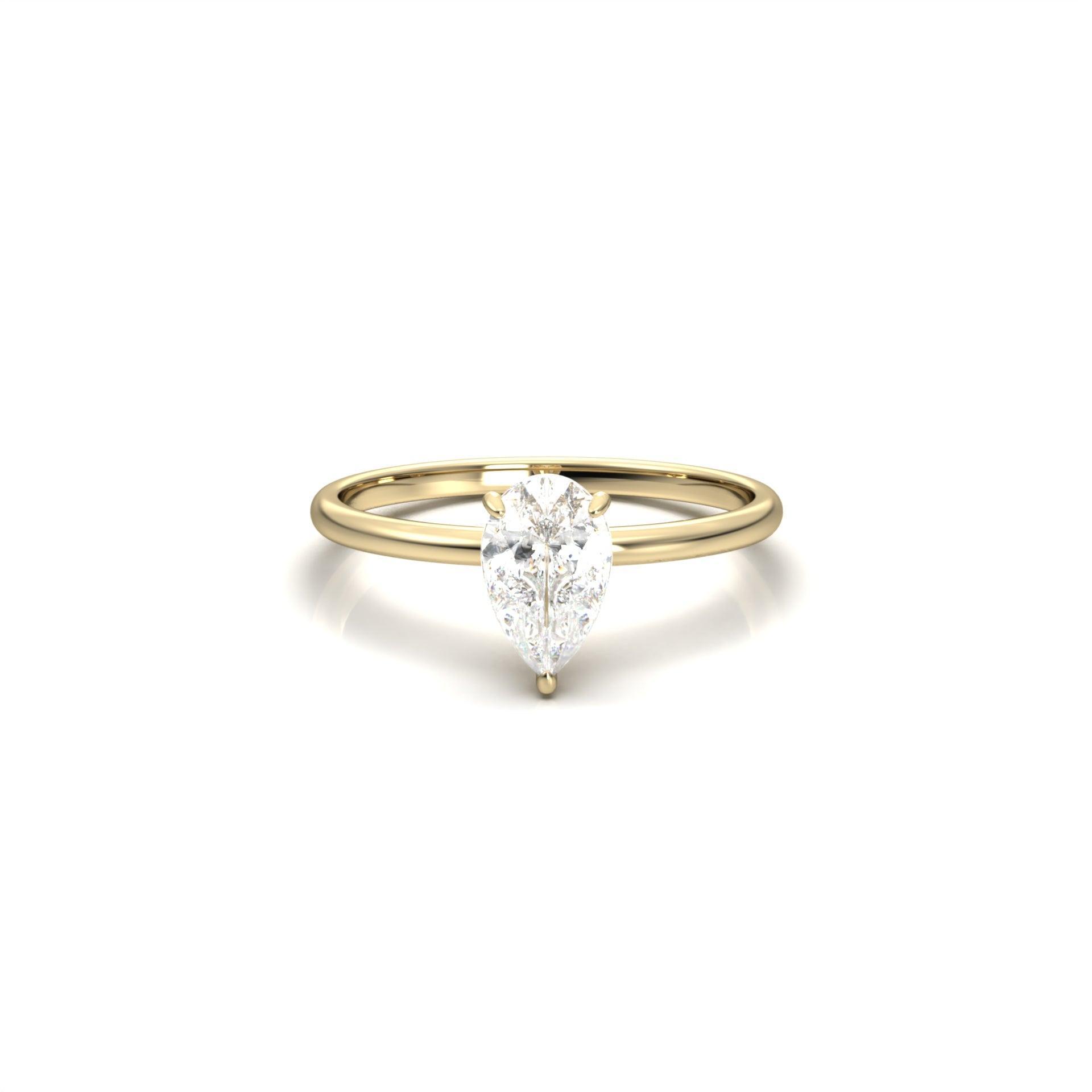 Pear Solitaire 3 Claw With Hidden Halo Moissanite Engagement Ring - Moissanite Engagement Rings