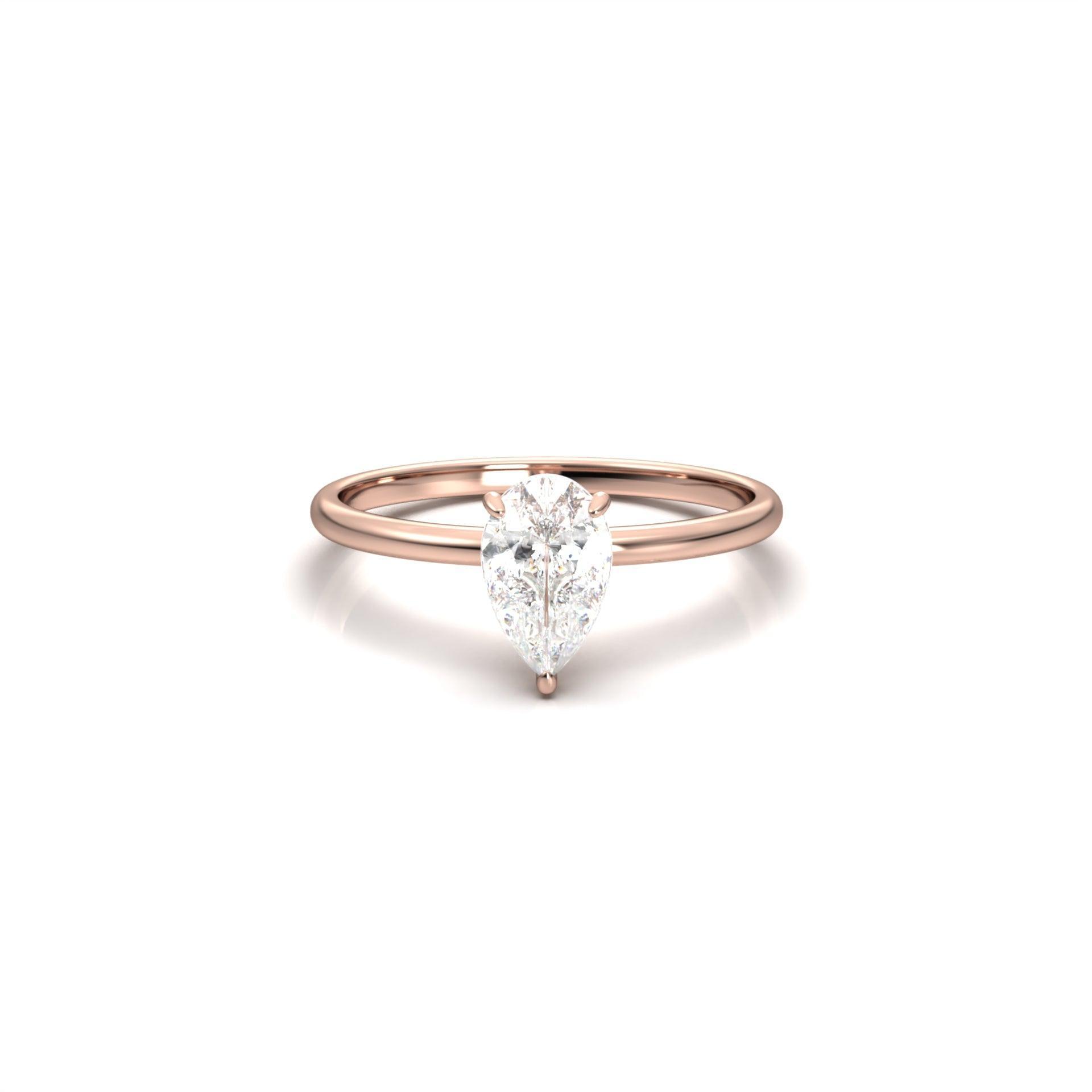 Pear Solitaire 3 Claw With Hidden Halo Moissanite Engagement Ring - Moissanite Engagement Rings