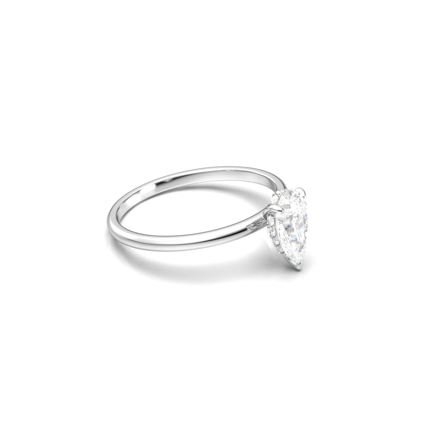 Pear Solitaire 3 Claw With Hidden Halo Moissanite Engagement Ring - Moissanite Engagement Rings