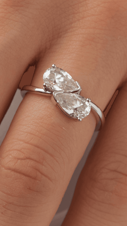 Pear Two - Stone Moissanite Engagement Ring - Ready To Ship - Moissanite Engagement Rings