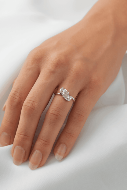 Pear Two - Stone Moissanite Engagement Ring - Ready To Ship - Moissanite Engagement Rings