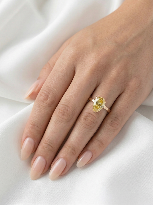 Pear Yellow Solitaire Diamond Engagement Ring