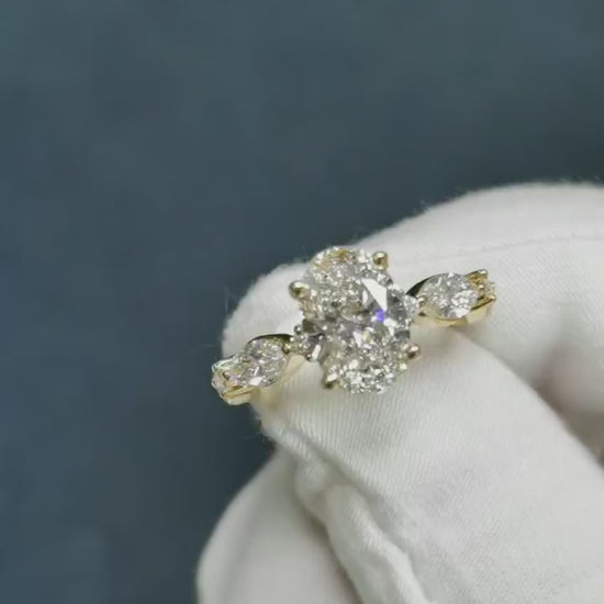 Oval and Marquise Three-Stone Moissanite Engagement Ring video