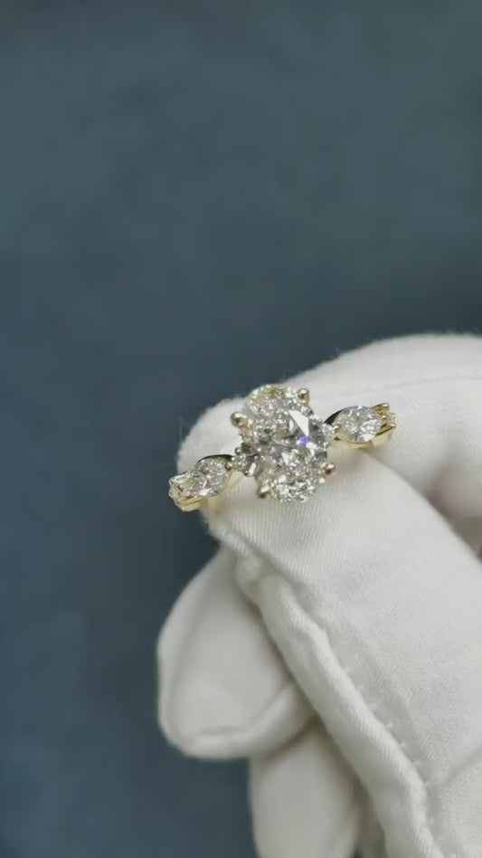 Oval and Marquise Three-Stone Moissanite Engagement Ring video