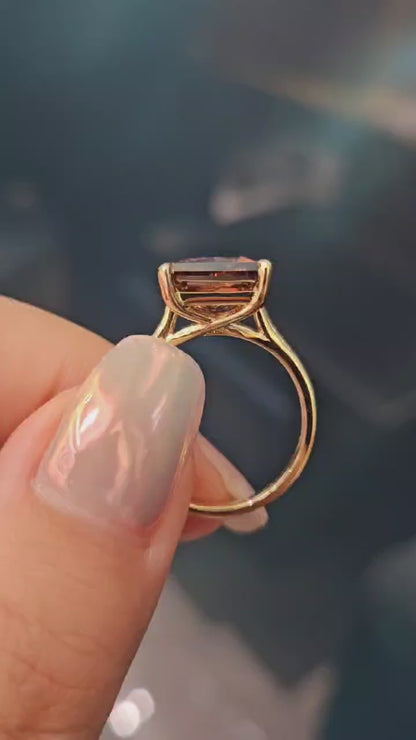 Princess Coffee Champagne Solitaire Moissanite Engagement Ring video